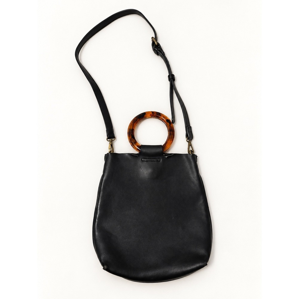 Anthropologie Tortoiseshell Lucite Handle Vegan Leather Black Purse